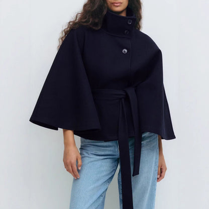 Women's High-Neck Batwing-Sleeve Belted Coat (photo 2)