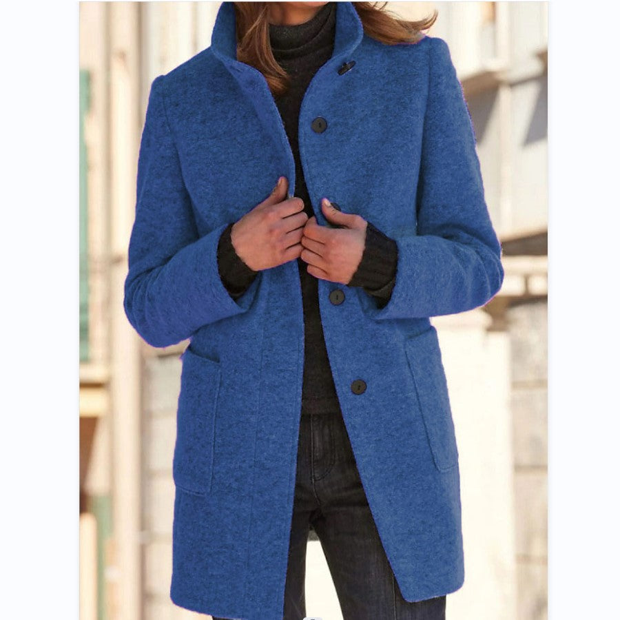 Women's Stand-Collar Button Coat with Pockets (photo 7)