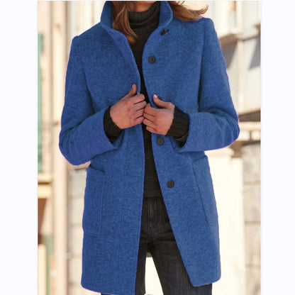 Women's Stand-Collar Button Coat with Pockets (photo 7)