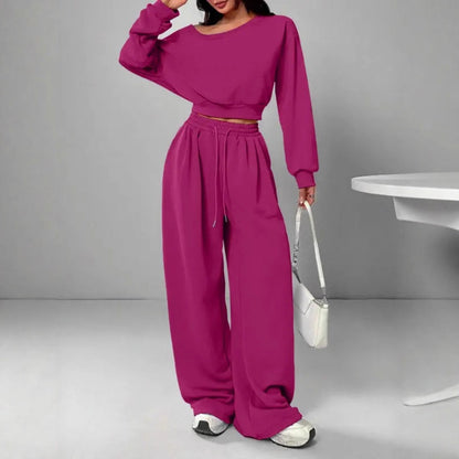 Women's One-Shoulder Sweatshirt and Tie-Waist Trousers Set (photo 3)