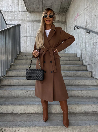 Women's Double-Breasted Belted Long Coat (photo 6)