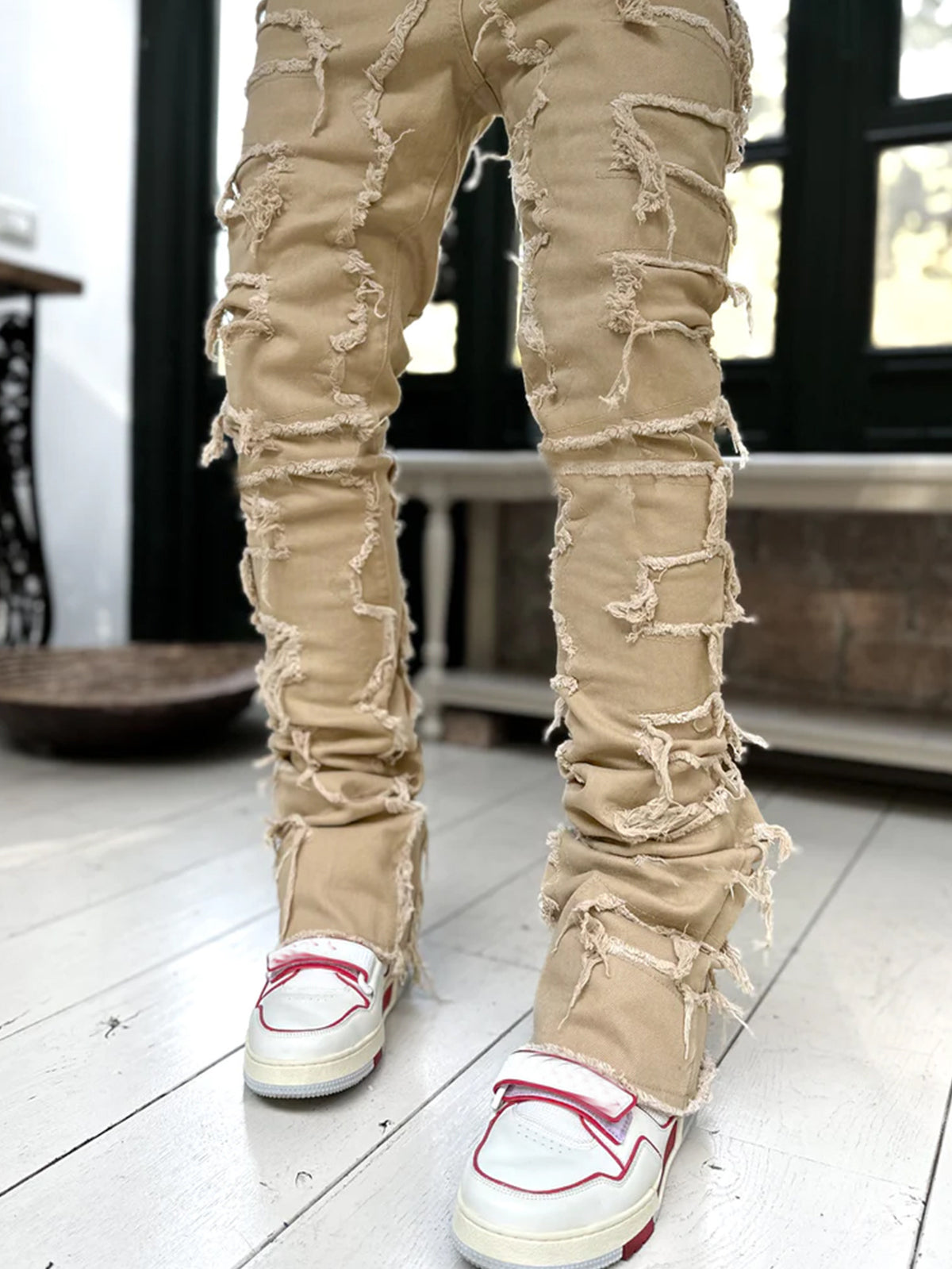 Men's Fringed Ripped Stacked Skinny Jeans (photo 2)