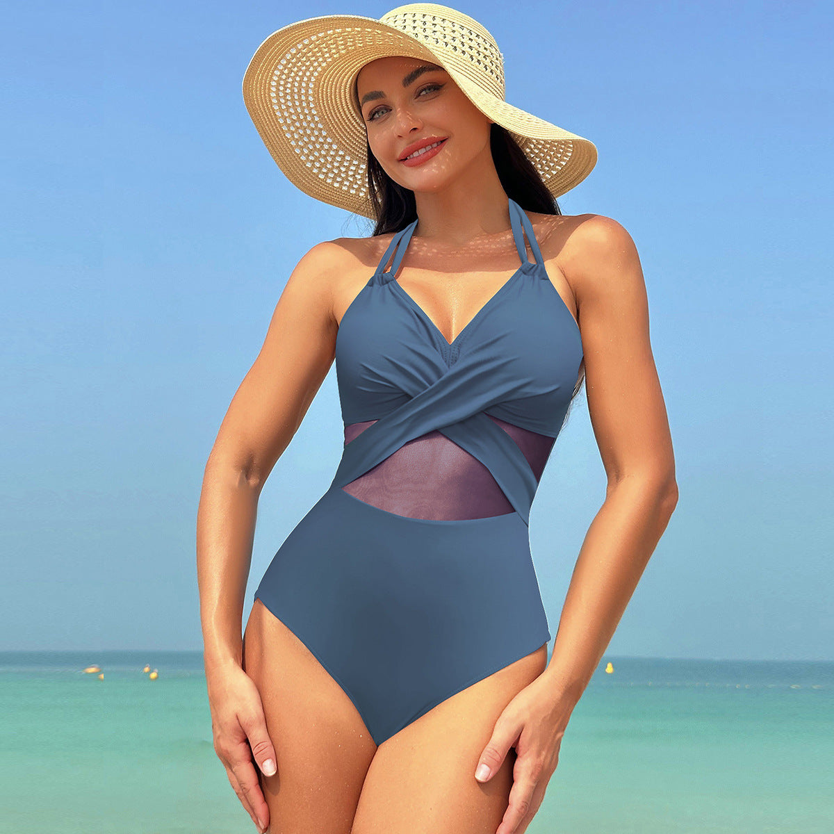 Women's Halter Cross-Strap One-Piece Swimsuit (photo 7)