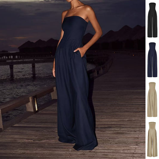 Women's Strapless Backless Wide-Leg Jumpsuit