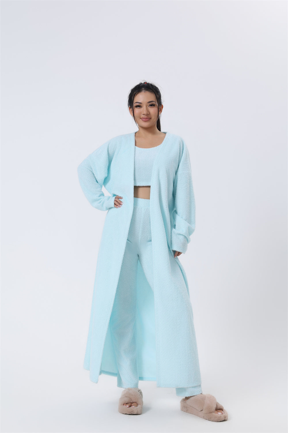 Women's 3-Piece Knit Lounge Set: Crop Top, Wide-Leg Pants and Cardigan (photo 6)