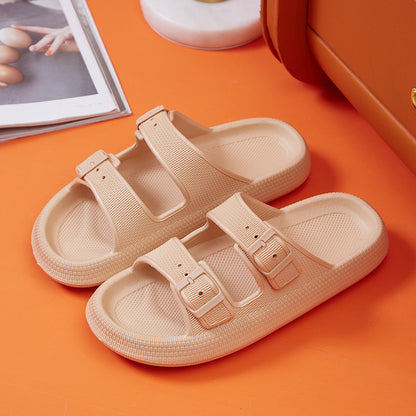 Platform Slide Sandals with Double Buckle, EVA – Khaki