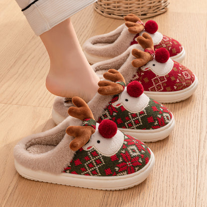 Christmas Elk Embroidered Plush Slippers (photo 2)