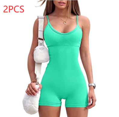 Women's Spaghetti Strap Workout Shorts Romper (photo 18)