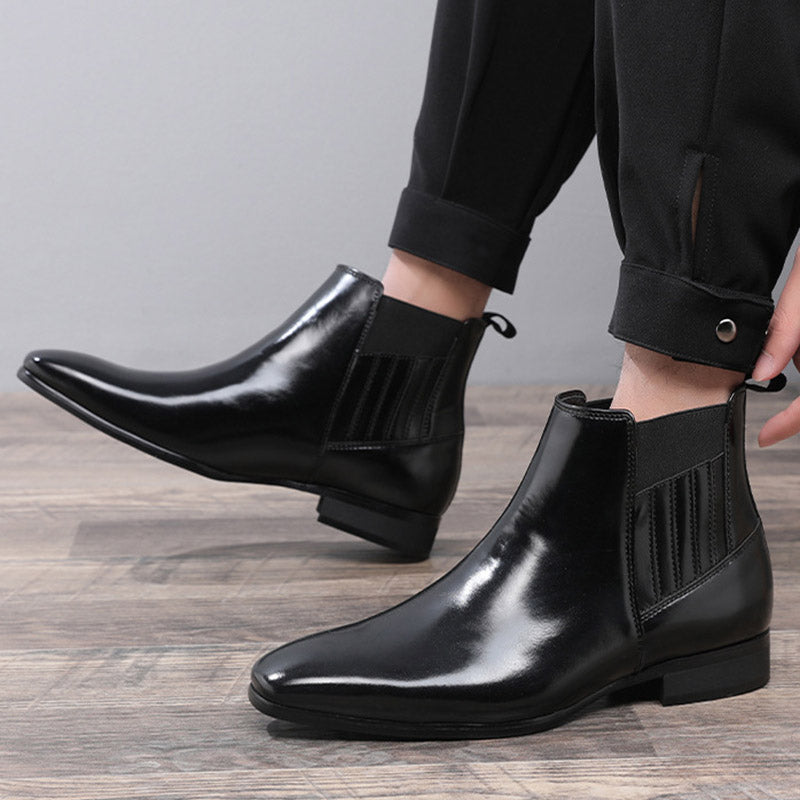 Men's Pointed-Toe Chelsea Boots with Block Heel (photo 2)