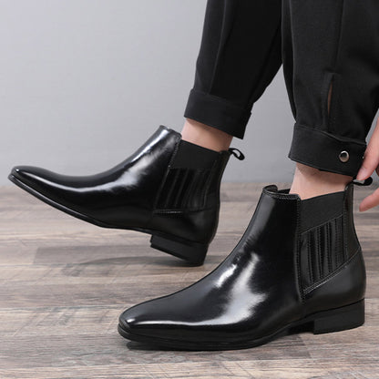 Men's Pointed-Toe Chelsea Boots with Block Heel (photo 2)