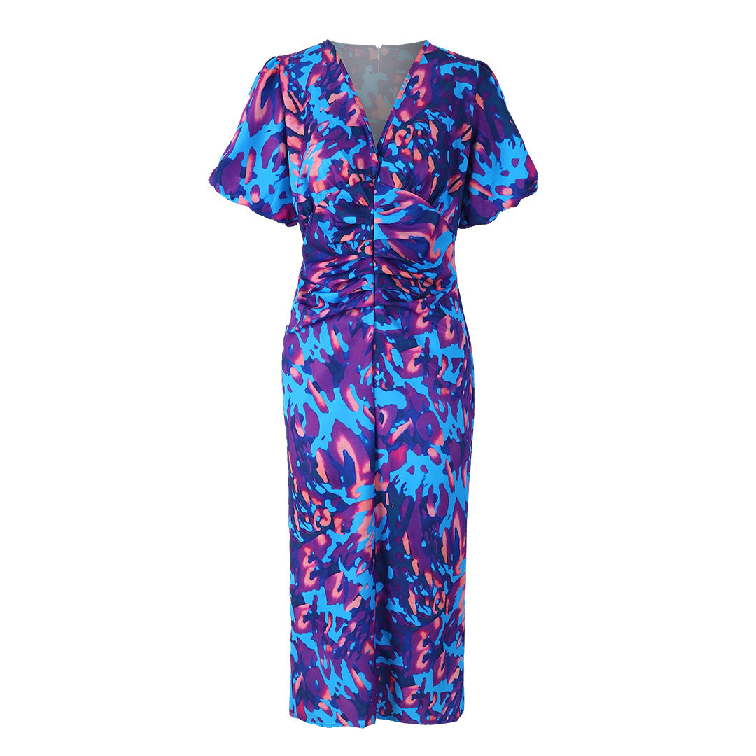 Women's Puff-Sleeve Floral V-Neck Long Dress (photo 7)