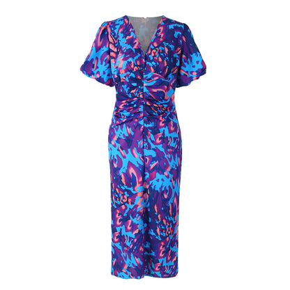 Women's Puff-Sleeve Floral V-Neck Long Dress (photo 7)