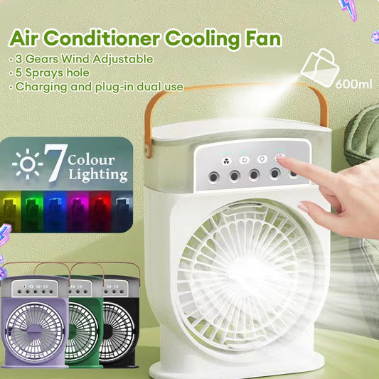 Portable Mist Air Cooler Fan with 7-Color Light, 600 ml