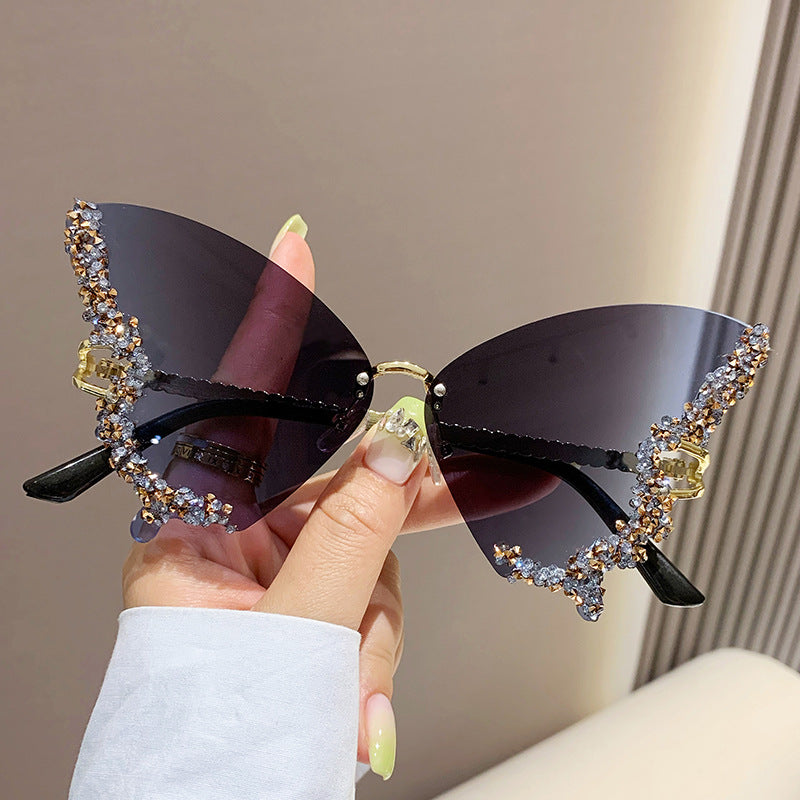 Women's Rimless Butterfly Rhinestone Sunglasses (photo 6)