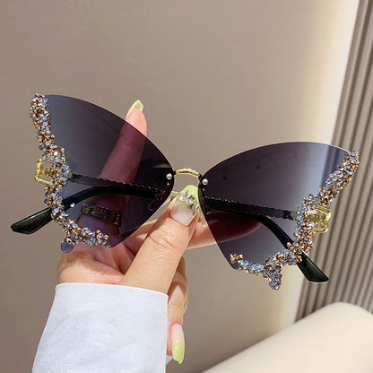 Women's Rimless Butterfly Rhinestone Sunglasses (photo 6)