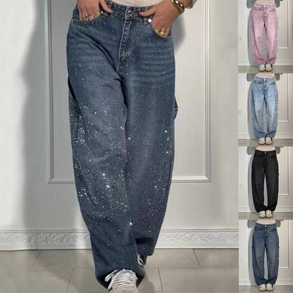 Women's Shiny Straight Wide-Leg Jeans