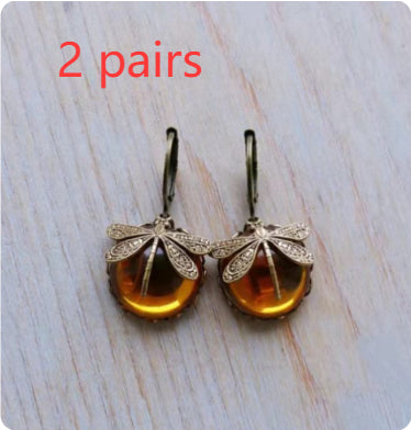 Vintage Dragonfly Drop Earrings with Stones (photo 9)