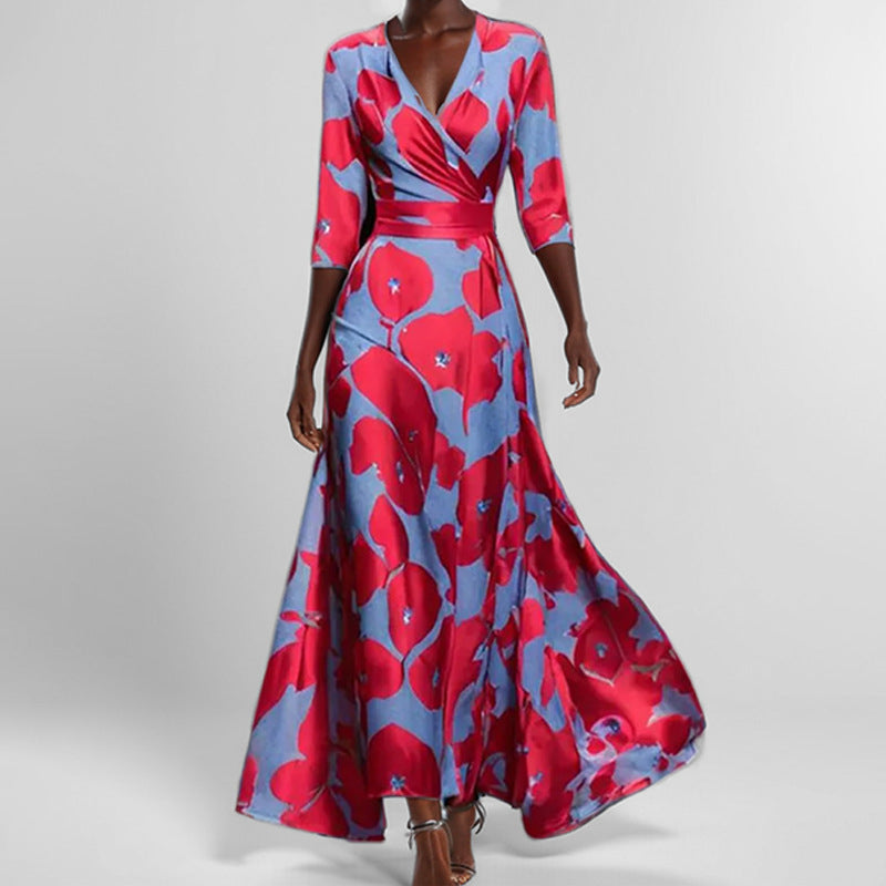 Women's Floral V-Neck Short-Sleeve Maxi Dress with Slit (photo 9)