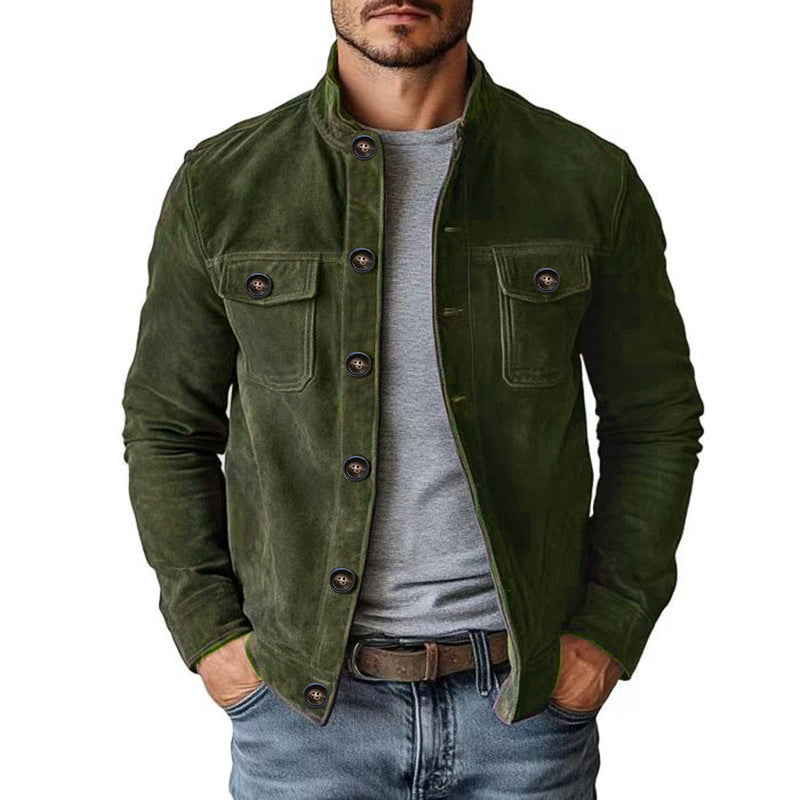 Men's Vintage Faux Suede Single-Breasted Jacket (photo 4)