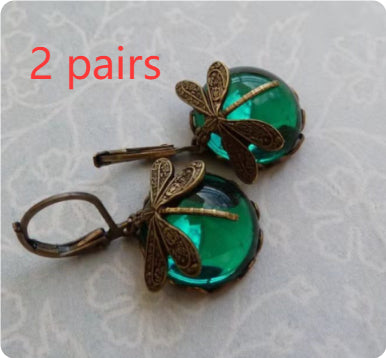Vintage Dragonfly Drop Earrings with Stones (photo 8)