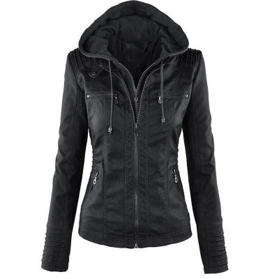 Women's PU Leather Jacket with Detachable Hood (photo 2)