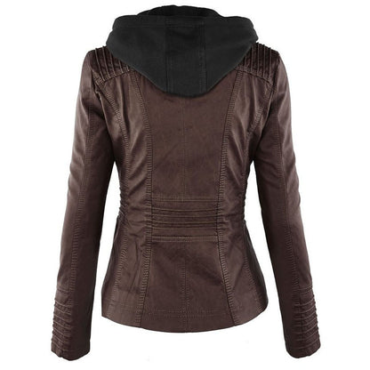 Women's PU Leather Jacket with Detachable Hood (photo 5)