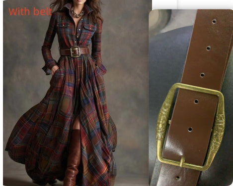 Women's Plaid Long-Sleeve Shirt Dress with Pockets (photo 18)