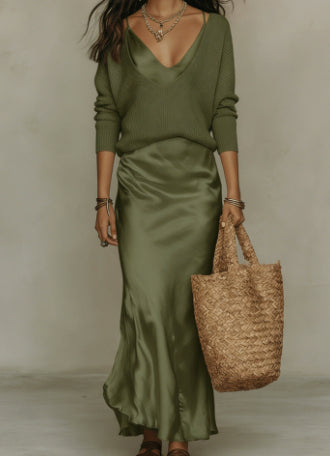 Women's Satin Slip Maxi Dress and Knit Top Two-Piece Set (photo 15)
