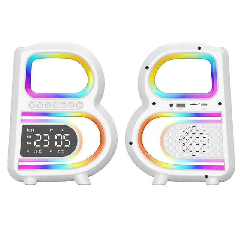 B-Shaped Bluetooth Speaker with Lamp, Alarm Clock and Wireless Charger (photo 16)