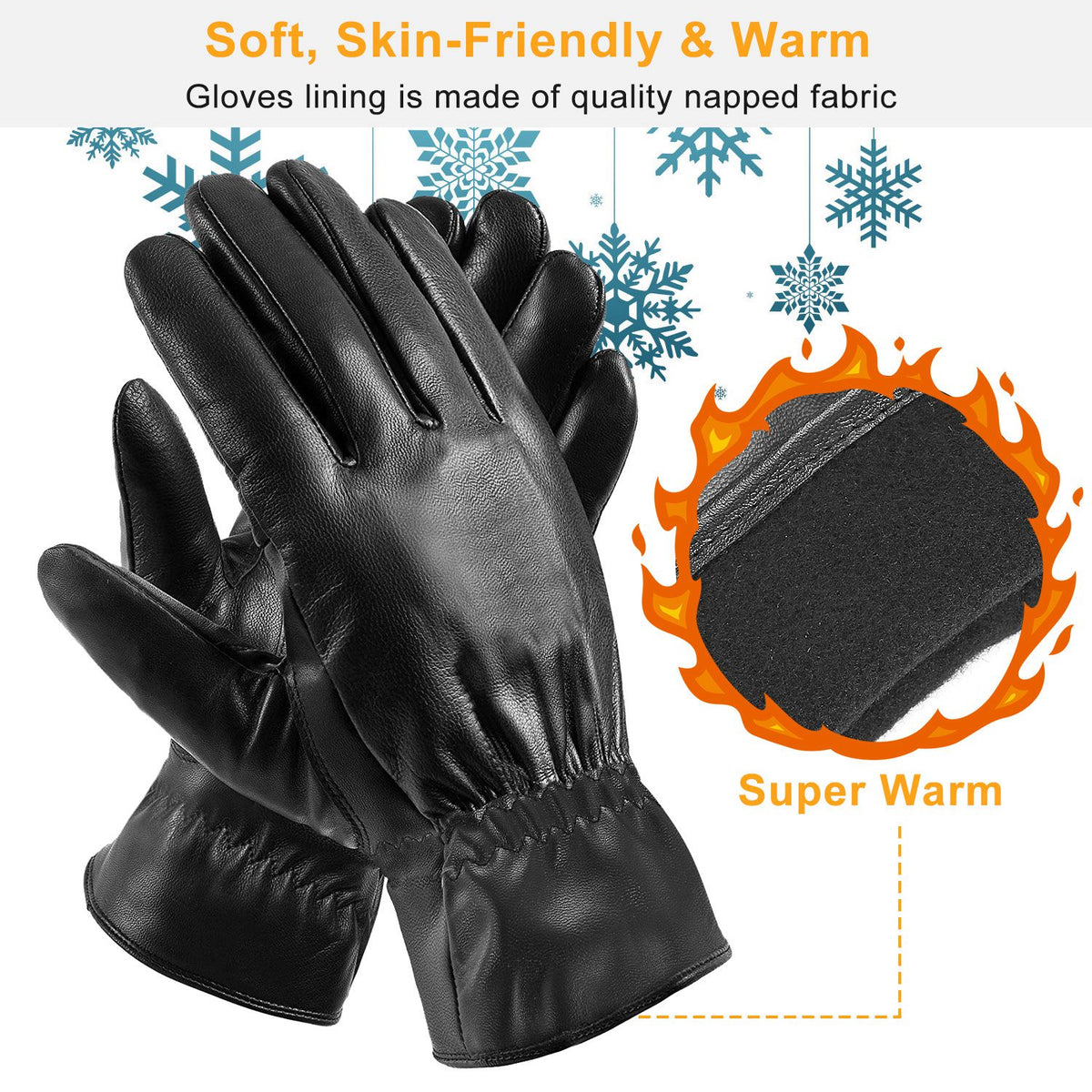Unisex PU Leather Winter Gloves (photo 3)