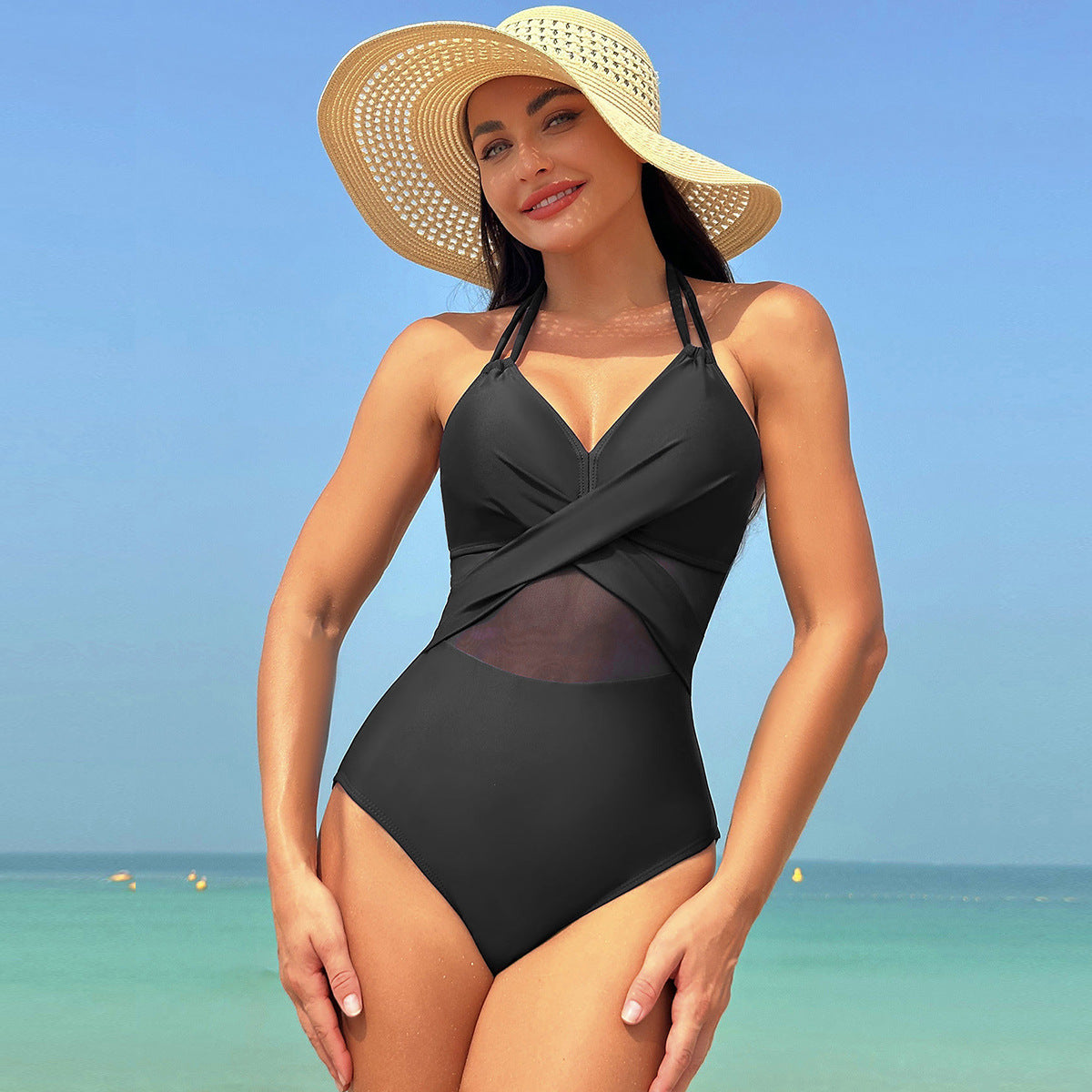 Women's Halter Cross-Strap One-Piece Swimsuit (photo 5)