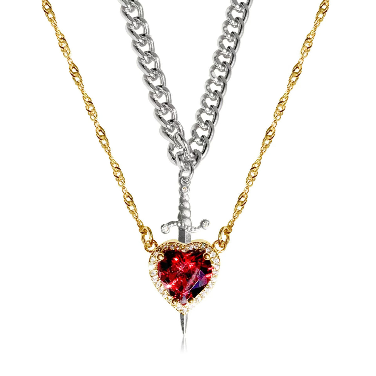 Heart and Sword Couple Necklace Set (photo 9)