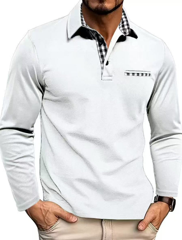 Men's Plaid-Panel Lapel Long-Sleeve Polo Shirt (photo 12)