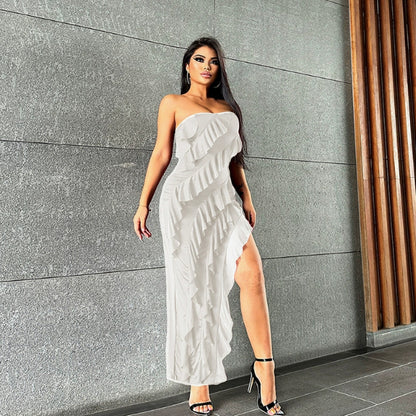 Women's Backless Tube Split Tassel Maxi Dress (photo 11)