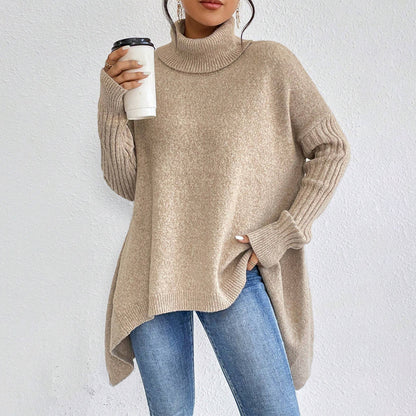 Women's Loose Irregular-Hem Turtleneck Sweater (photo 11)