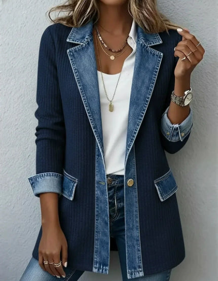 Women's Patchwork Button-Down Shirt Jacket with Lapel Collar (photo 12)