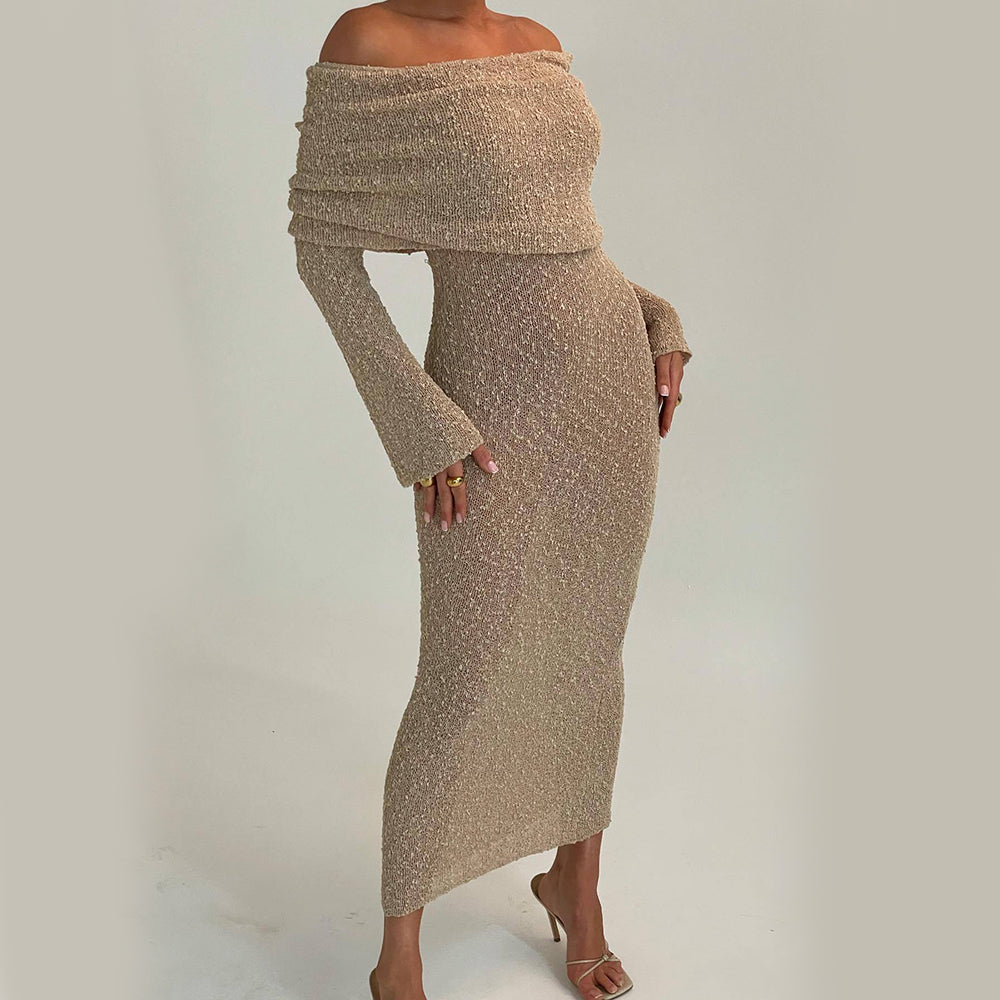 Women's One-Shoulder Long-Sleeve Knit Maxi Dress (photo 13)