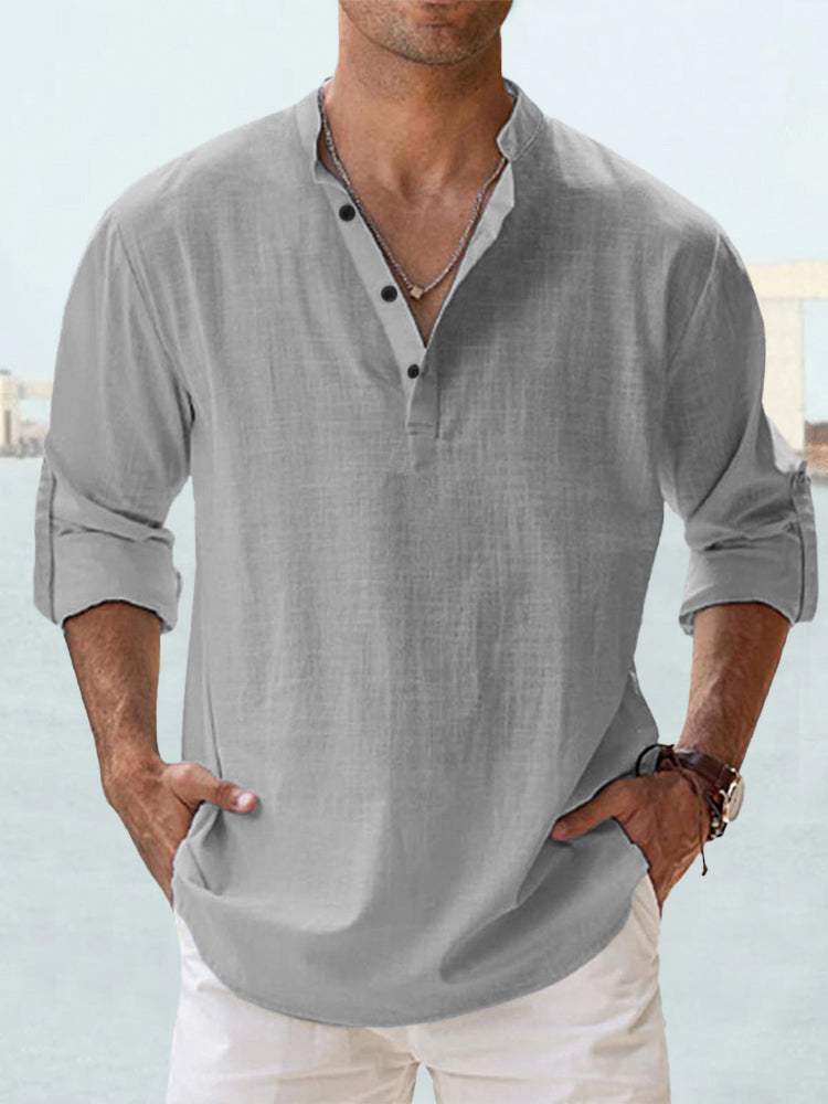 Men's Long-Sleeve Stand-Collar Pullover Shirt (photo 5)
