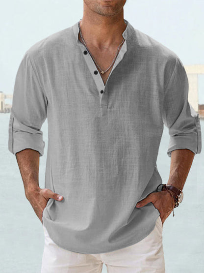 Men's Long-Sleeve Stand-Collar Pullover Shirt (photo 5)