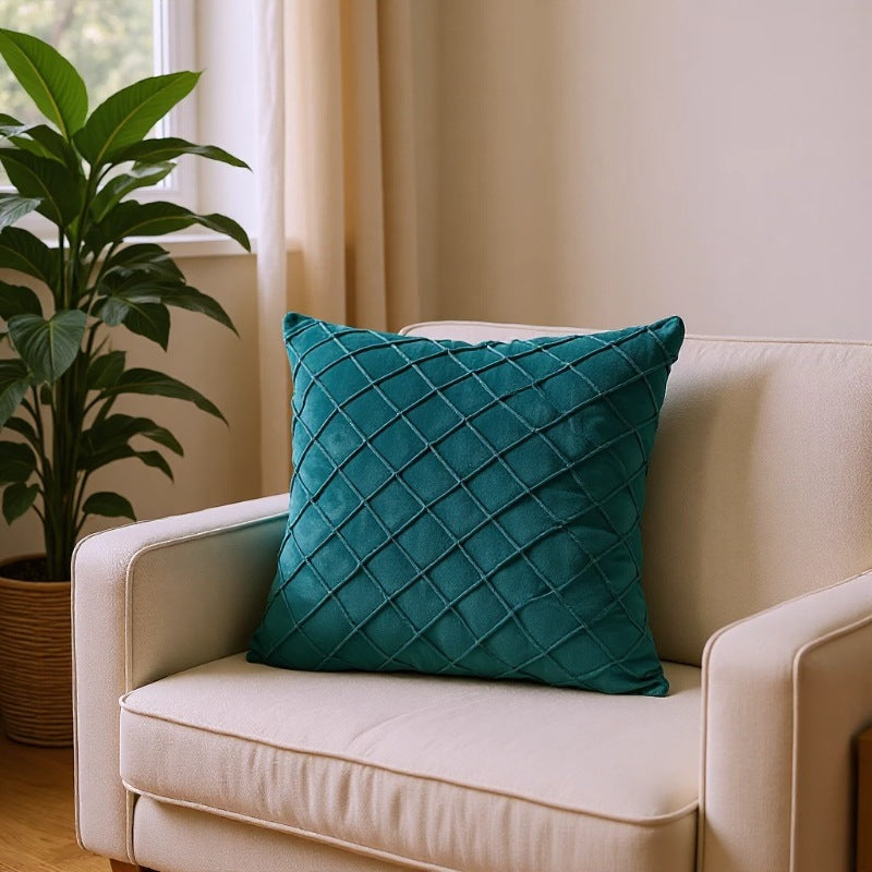 Quilted Velvet Throw Pillow Cover - Teal Green (photo 4)
