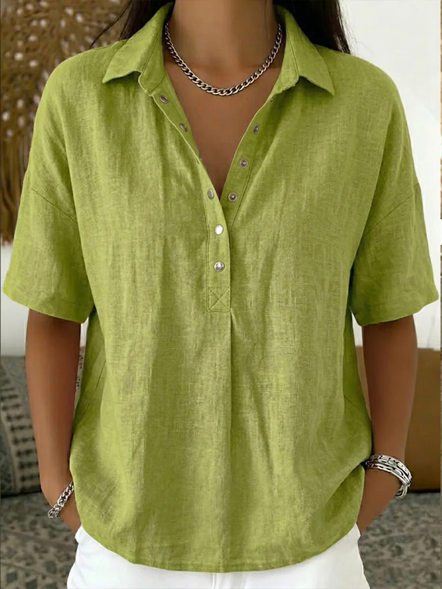 Women's Short-Sleeve Button-Detail Pullover Shirt (photo 5)