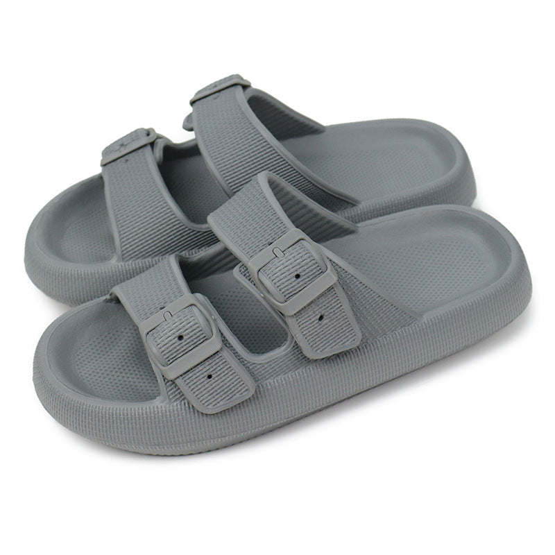 Platform Slide Sandals with Double Buckle, EVA – Light Gray