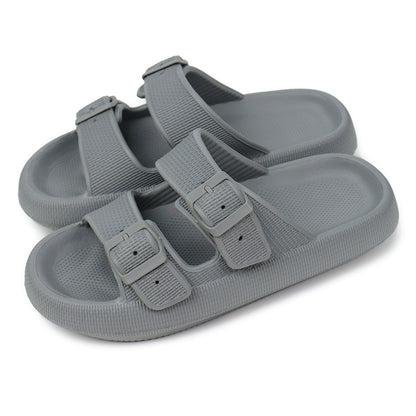 Platform Slide Sandals with Double Buckle, EVA – Light Gray