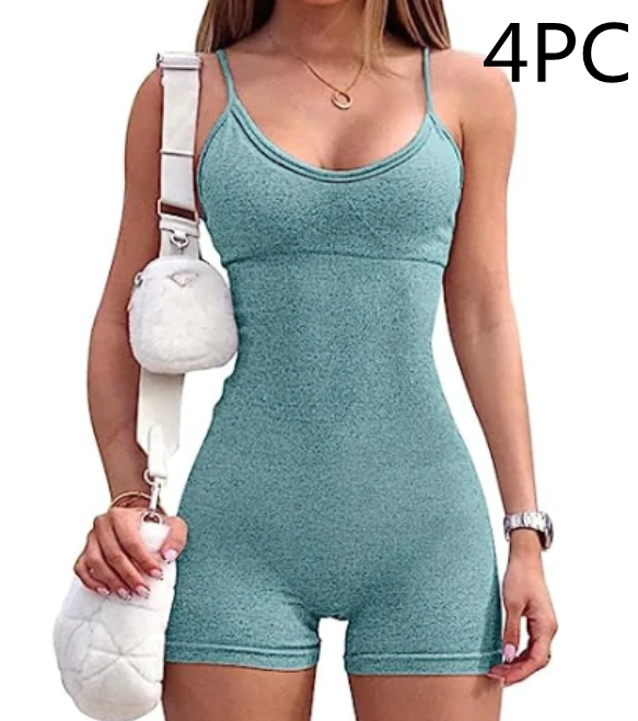 Women's Spaghetti Strap Workout Shorts Romper (photo 29)