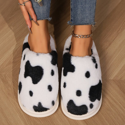 Cow Print Plush House Slippers (photo 4)