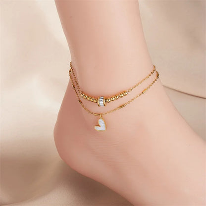 Double-Layer Heart Charm Anklet (photo 7)
