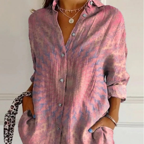 Women's Lapel Long-Sleeve Pleated Button-Front Shirt (photo 20)