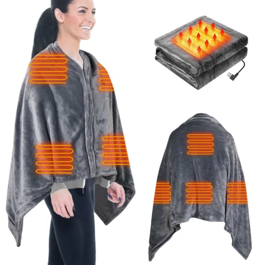 USB Heated Wearable Blanket Wrap with Zipper, 59 x 31 in