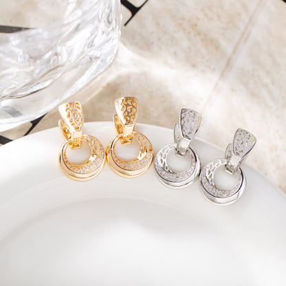 Hollow Moon Flower Drop Earrings with Zircon (photo 3)