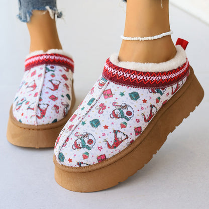 Women's Christmas Print Plush-Lined Slip-On Ankle Boots (photo 5)